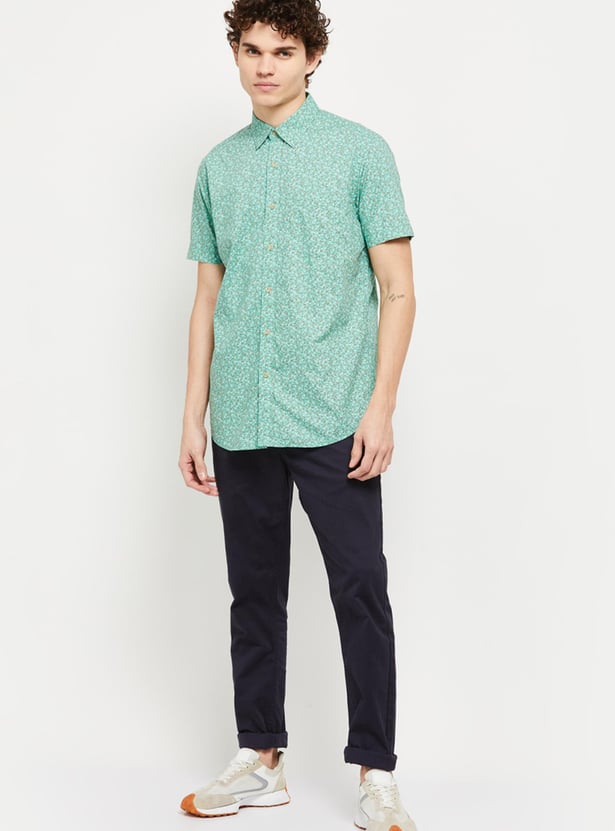 Men Floral Printed Half Sleeves Regular Fit Smart Casual Shirt