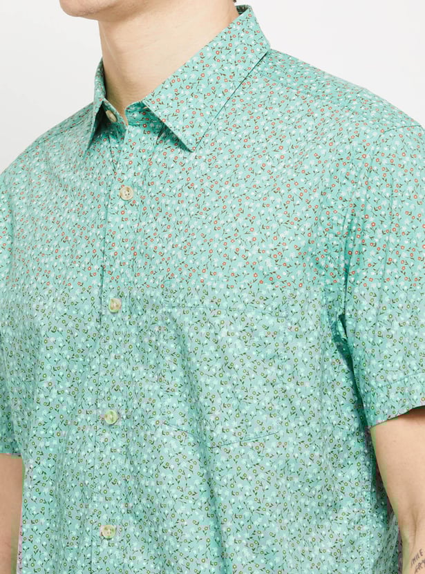 Men Floral Printed Half Sleeves Regular Fit Smart Casual Shirt
