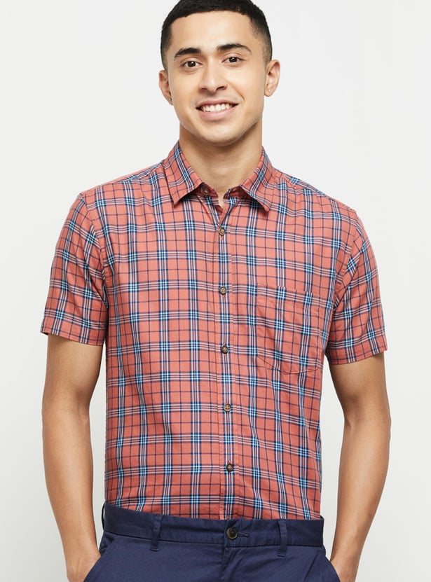 Men Checked Short Sleeves Regular Fit Casual Shirt