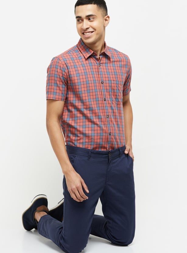 Men Checked Short Sleeves Regular Fit Casual Shirt