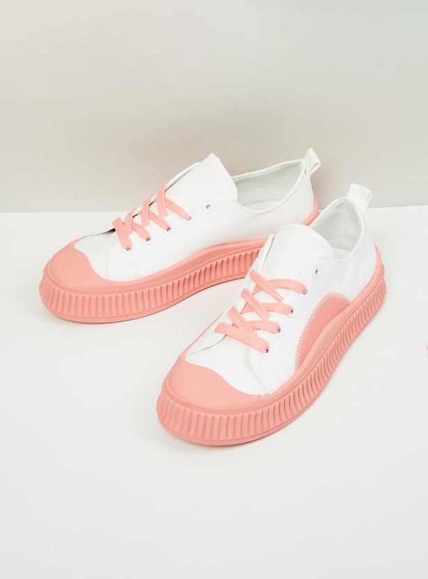 Women Colourblocked Lace-Up Canvas Shoes