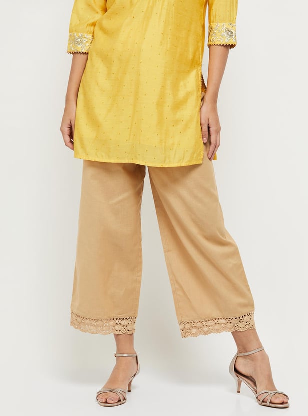 Women Solid Drawstring Closure Flared Pants