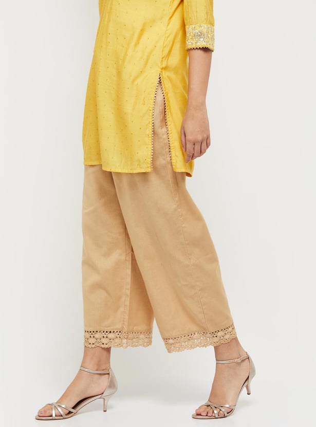 Women Solid Drawstring Closure Flared Pants