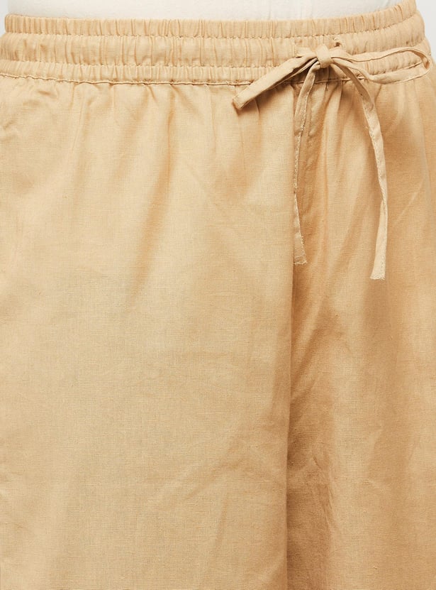 Women Solid Drawstring Closure Flared Pants