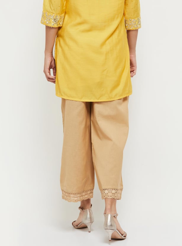 Women Solid Drawstring Closure Flared Pants