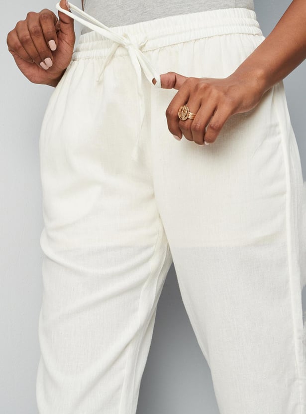 Women Buttoned Hem Casual Straight Pants