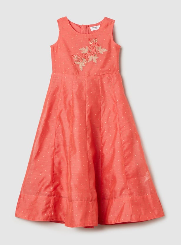 Girls Embroidered Round Neck A-Line Dress