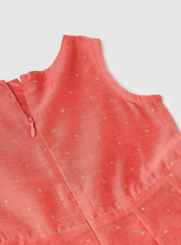 Girls Embroidered Round Neck A-Line Dress