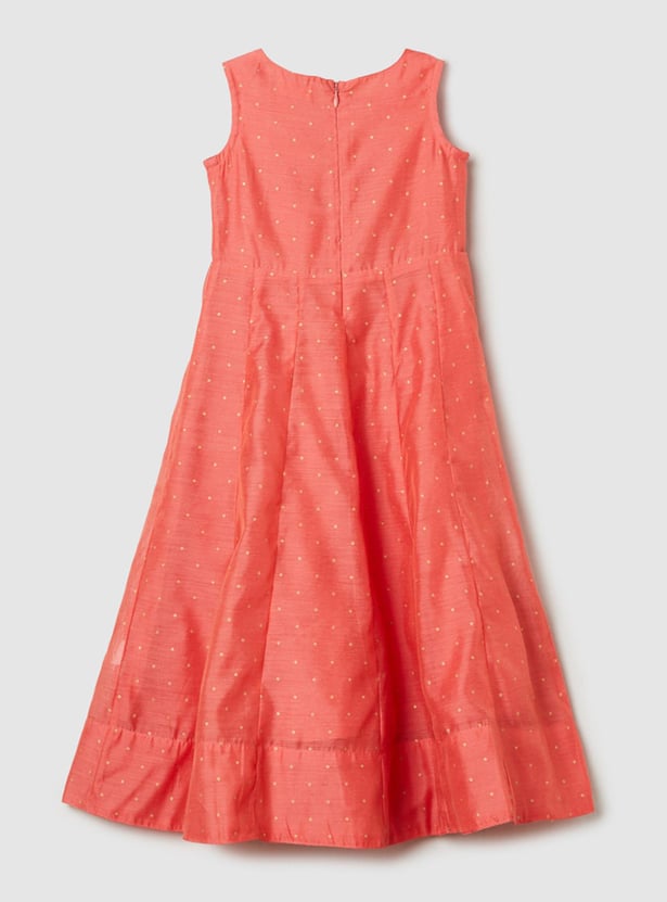 Girls Embroidered Round Neck A-Line Dress