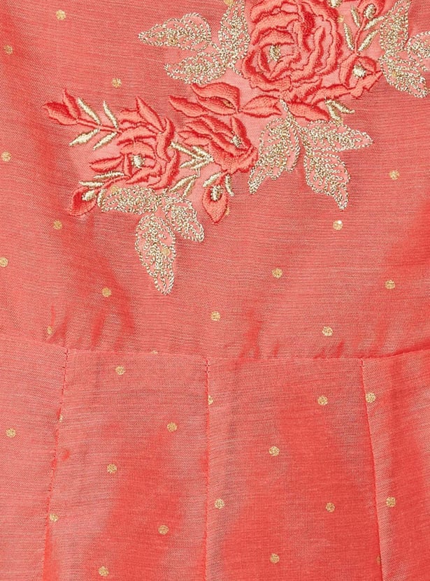 Girls Embroidered Round Neck A-Line Dress