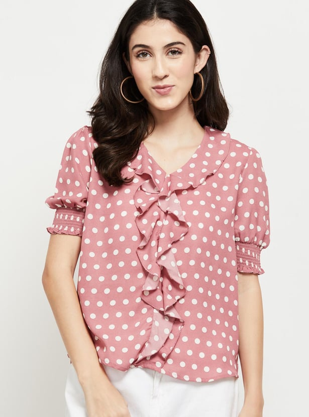 Women Printed Puffed Sleeves Casual Top