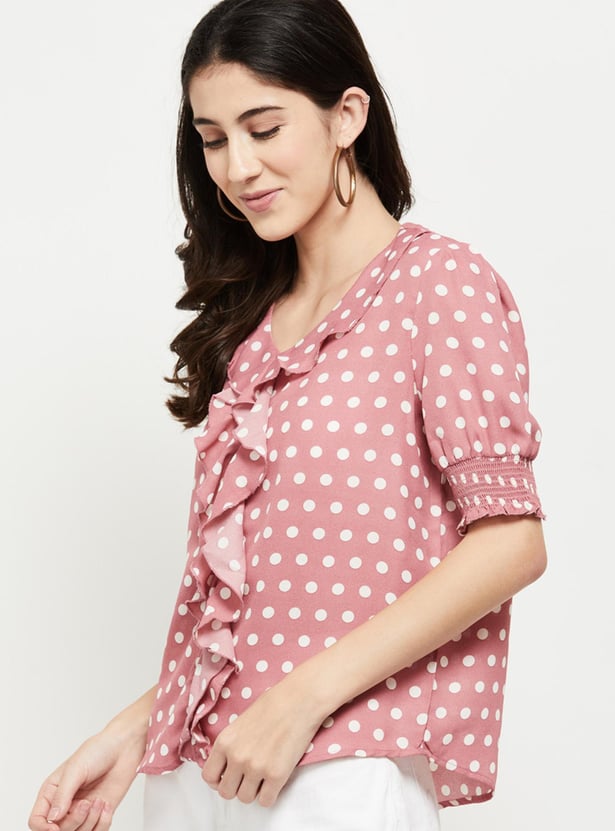 Women Printed Puffed Sleeves Casual Top