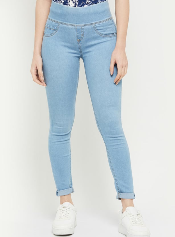 Women Washed Elasticated Jeggings