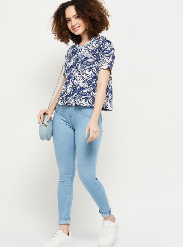 Women Washed Elasticated Jeggings