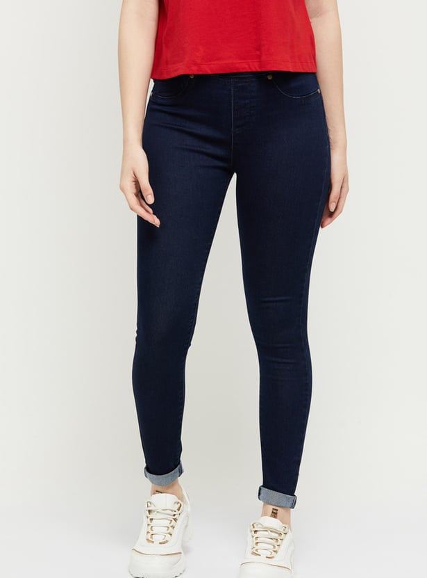 Elleven Women's Maroon Solid Skinny Fit Cotton Jeggings With Elasticated Waist main image 1