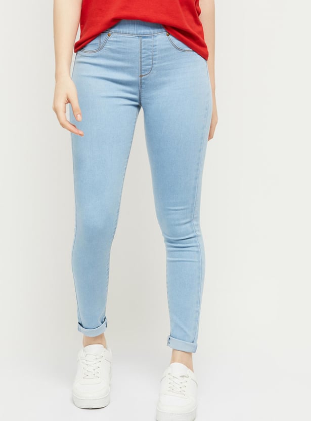 Women Solid Elasticated Skinny Fit Jeggings