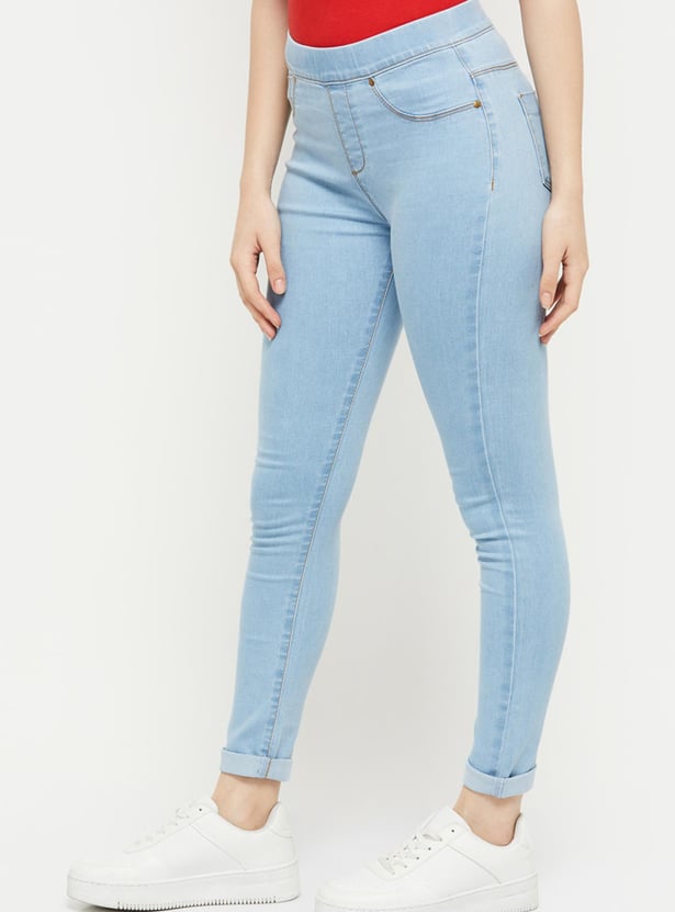 Women Solid Elasticated Skinny Fit Jeggings
