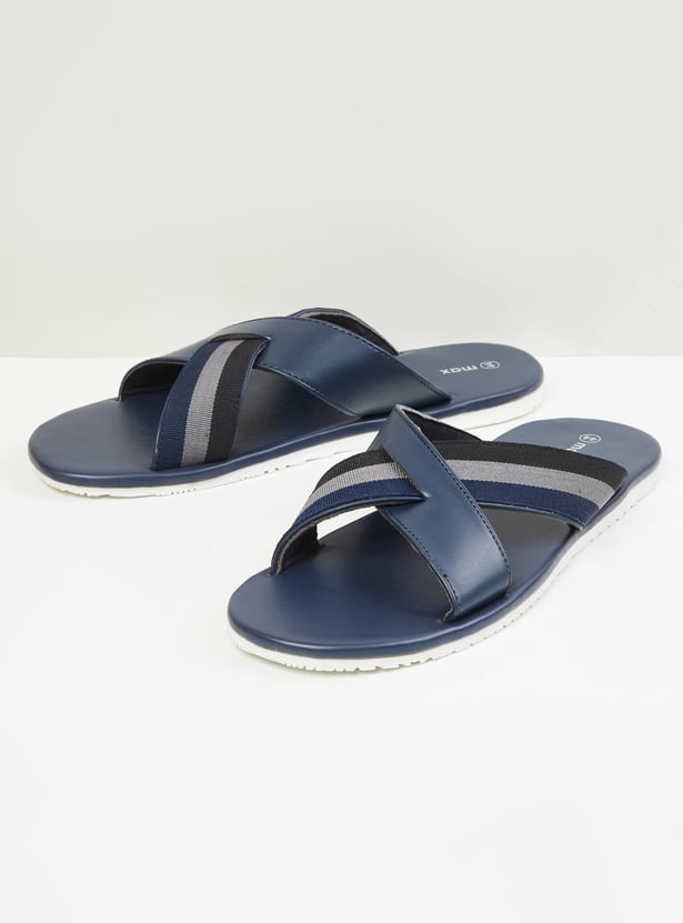 Men Striped Cross Strap Casual Sandals