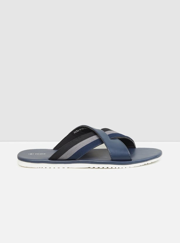 Men Striped Cross Strap Casual Sandals