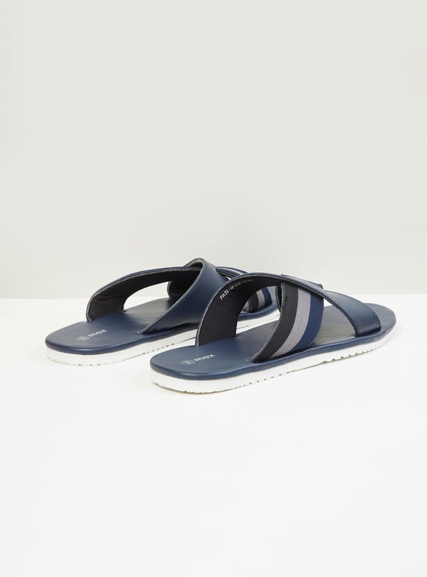 Men Striped Cross Strap Casual Sandals