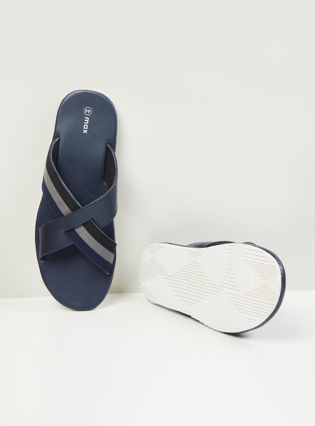 Men Striped Cross Strap Casual Sandals