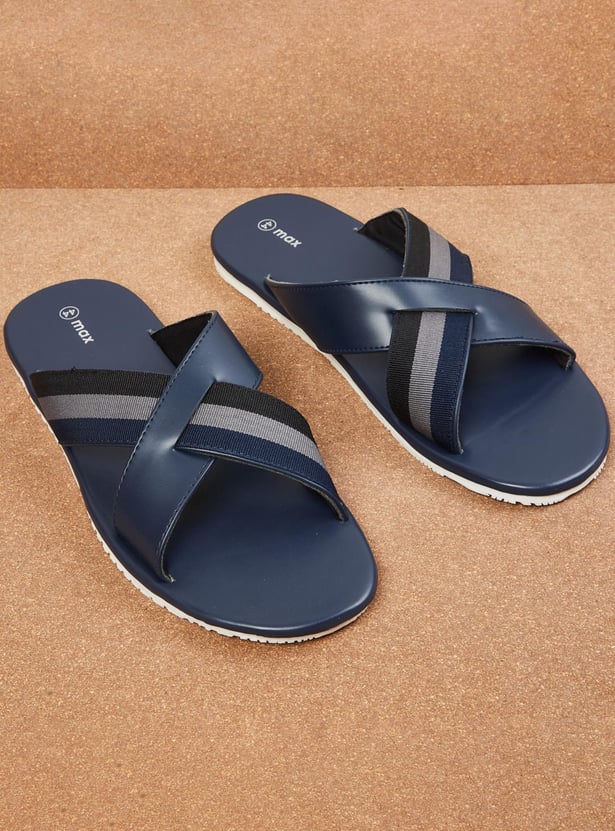 Men Striped Cross Strap Casual Sandals