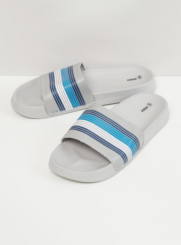 Men Striped Sliders