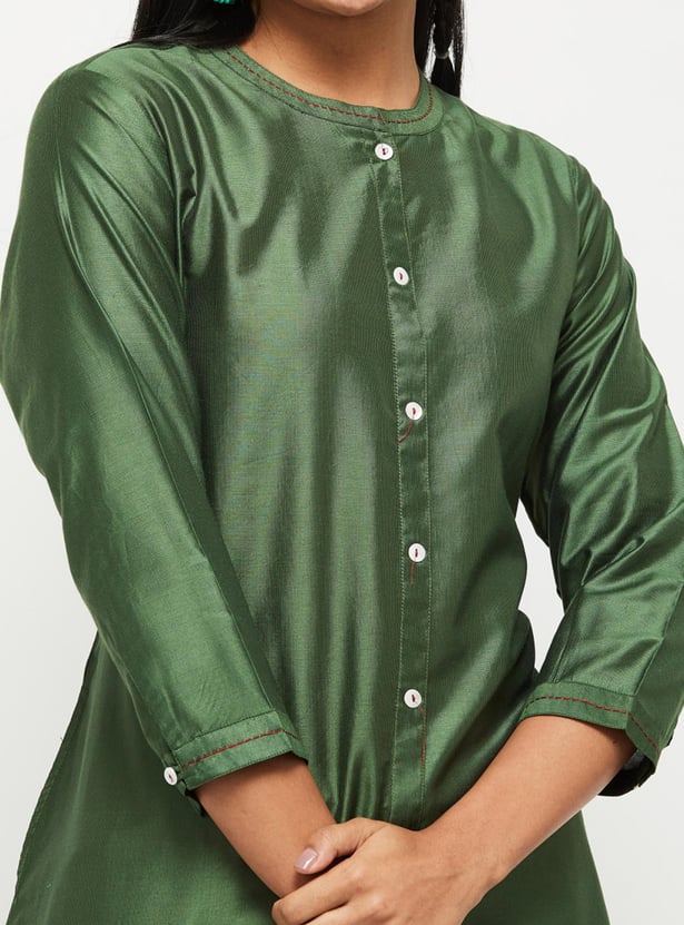 Women Solid Band Collar A-Line Kurta