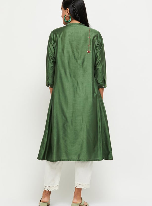 Women Solid Band Collar A-Line Kurta