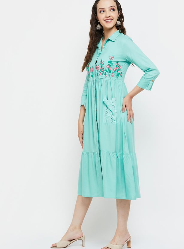 Women Floral Embroidered Ethnic Midi Dress