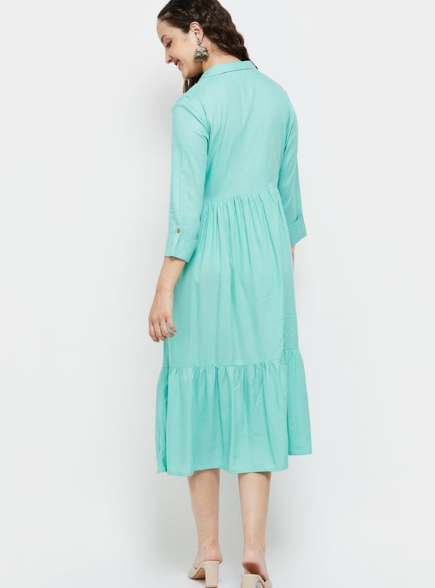 Women Floral Embroidered Ethnic Midi Dress