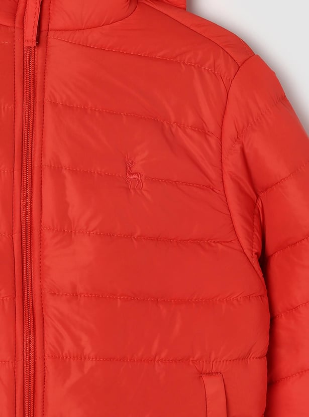 Boys Solid Hooded Puffer Jacket