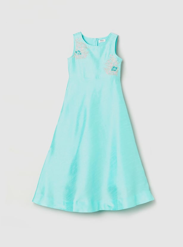 Girls Embroidered Sleeveless Fit and Flare Dress