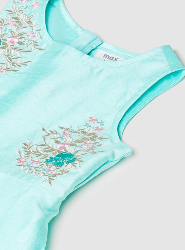Girls Embroidered Sleeveless Fit and Flare Dress