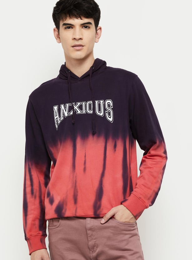 Men Tie & Dye Printed Slim Fit Hooded Sweatshirt