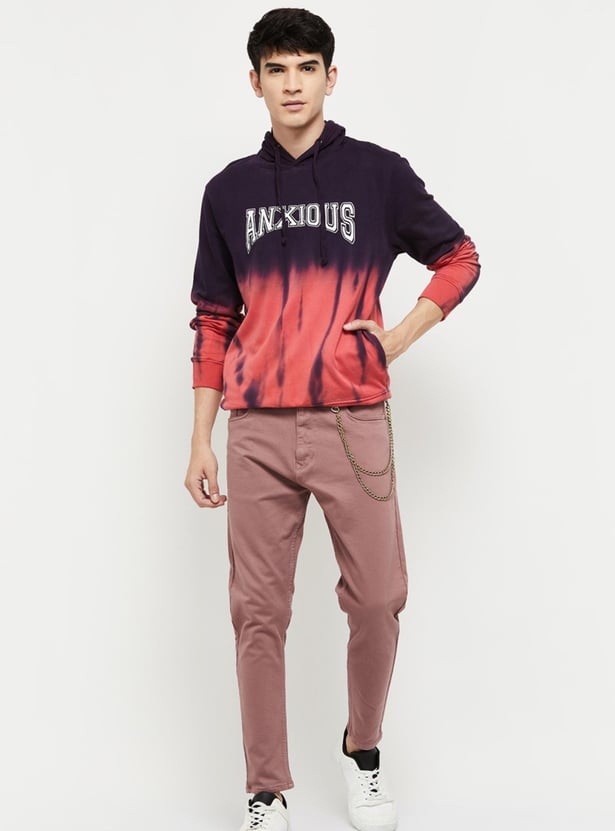 Men Tie & Dye Printed Slim Fit Hooded Sweatshirt