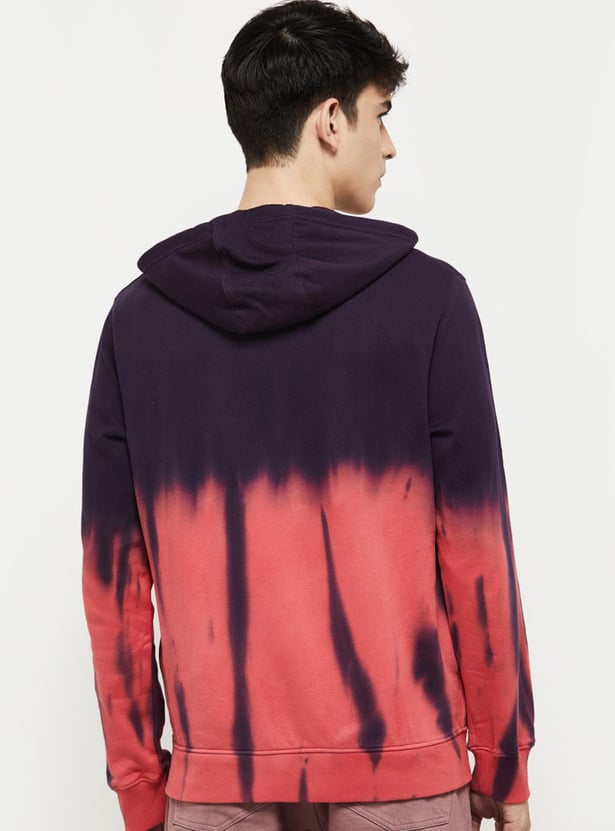 Men Tie & Dye Printed Slim Fit Hooded Sweatshirt
