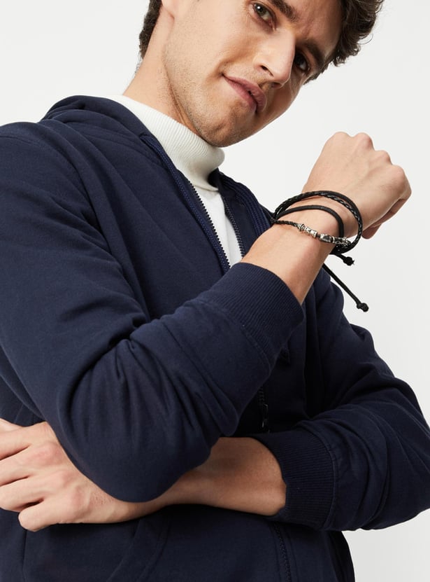 Men Solid Hooded Zip-Up Sweatshirt