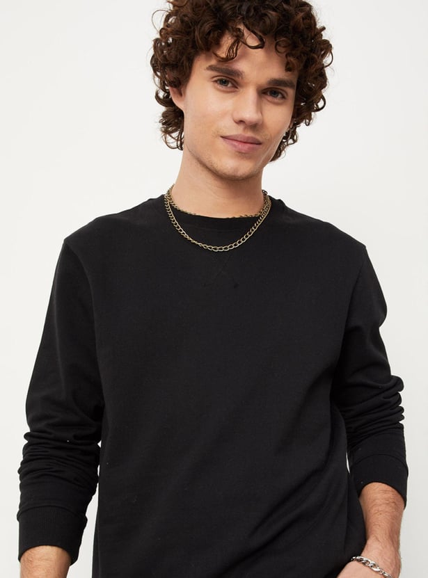 Men Solid Slim Fit Pullover Sweatshirt