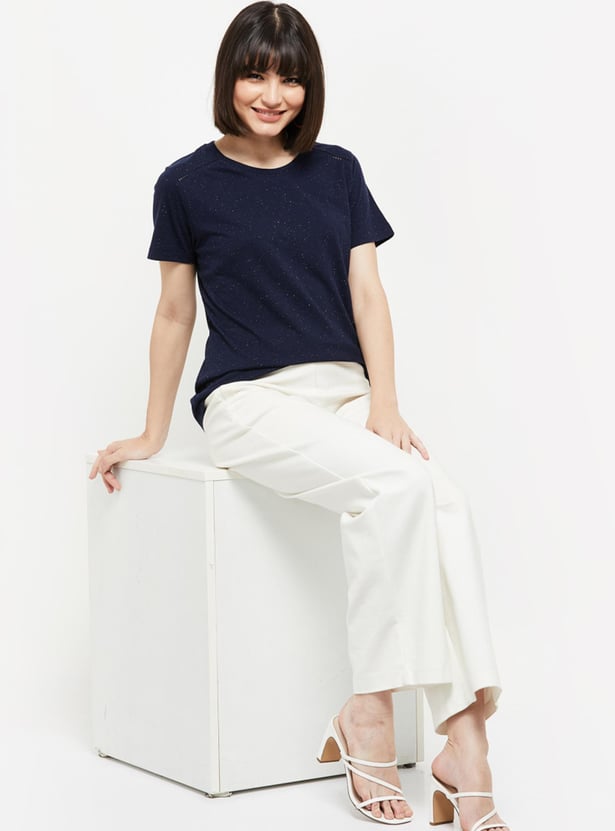 Women Textured Round Neck T-shirt