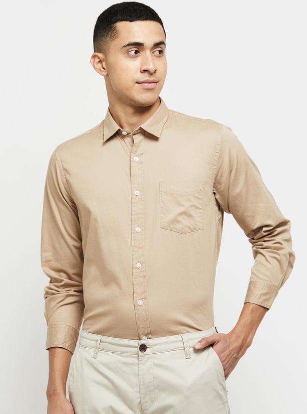 Men Solid Full Sleeves Regular Fit Casual Shirt