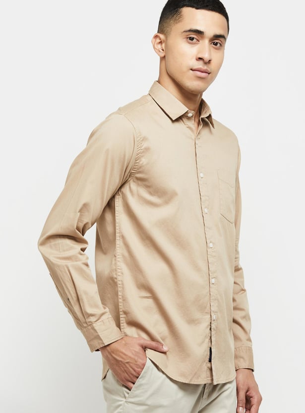 Men Solid Full Sleeves Regular Fit Casual Shirt