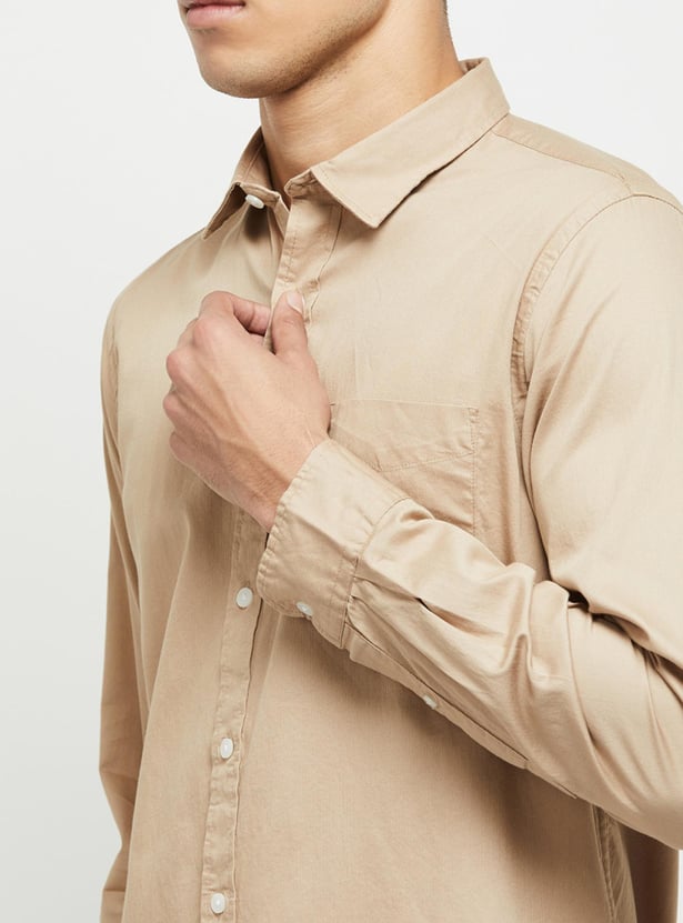 Men Solid Full Sleeves Regular Fit Casual Shirt