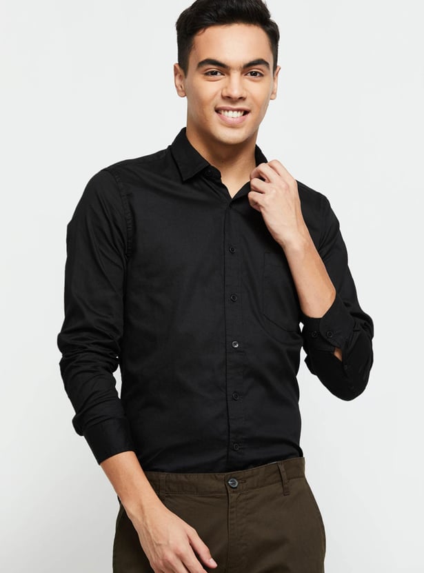Men Solid Full Sleeves Slim Fit Casual Shirt
