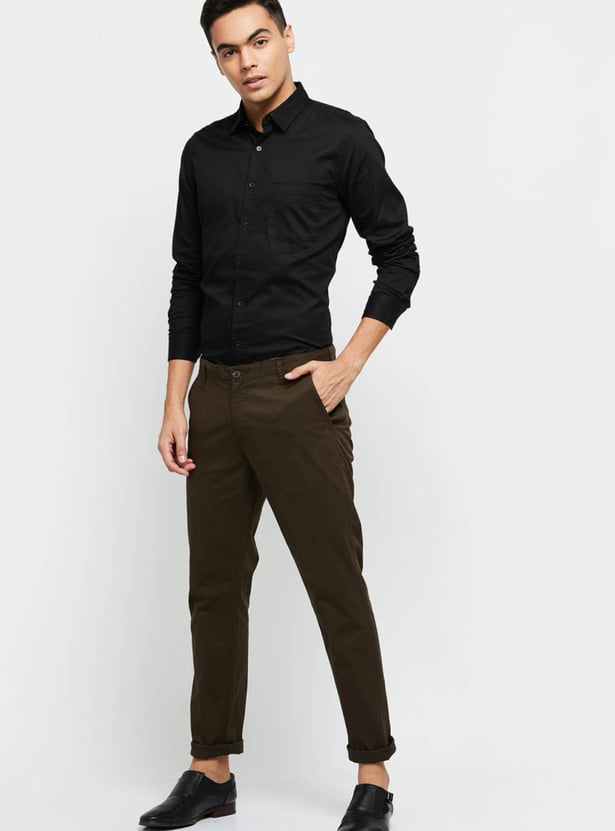 Men Solid Full Sleeves Slim Fit Casual Shirt