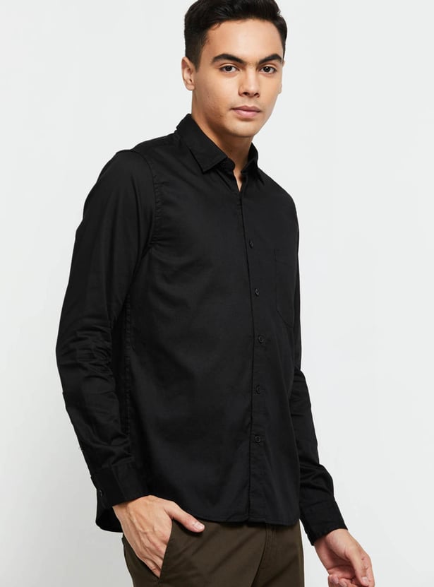 Men Solid Full Sleeves Slim Fit Casual Shirt
