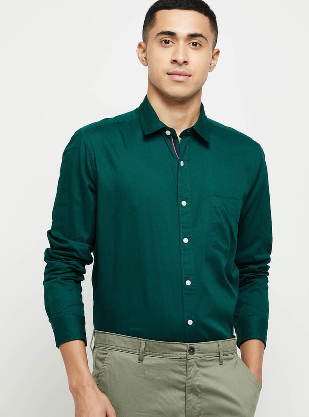 Men Solid Full Sleeves Regular Fit Casual Shirt
