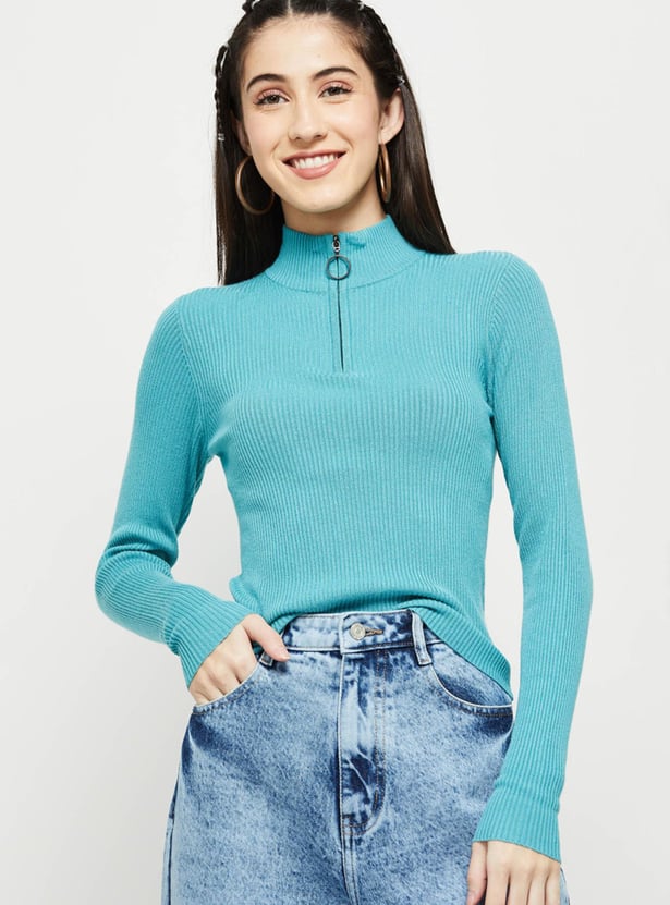 Women Solid High Neck Sweater
