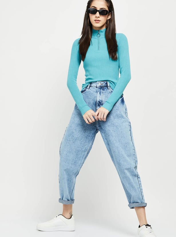 Women Solid High Neck Sweater