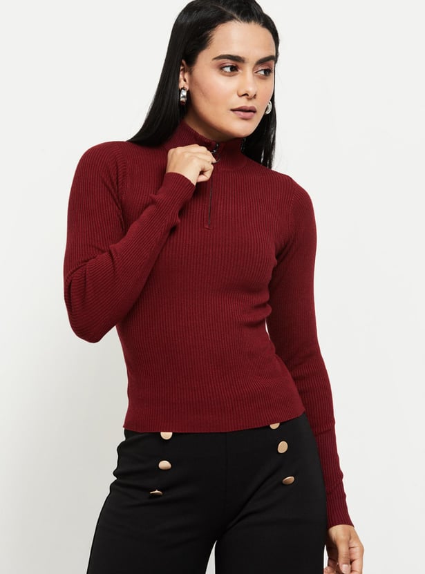 Women Solid High Neck Sweater